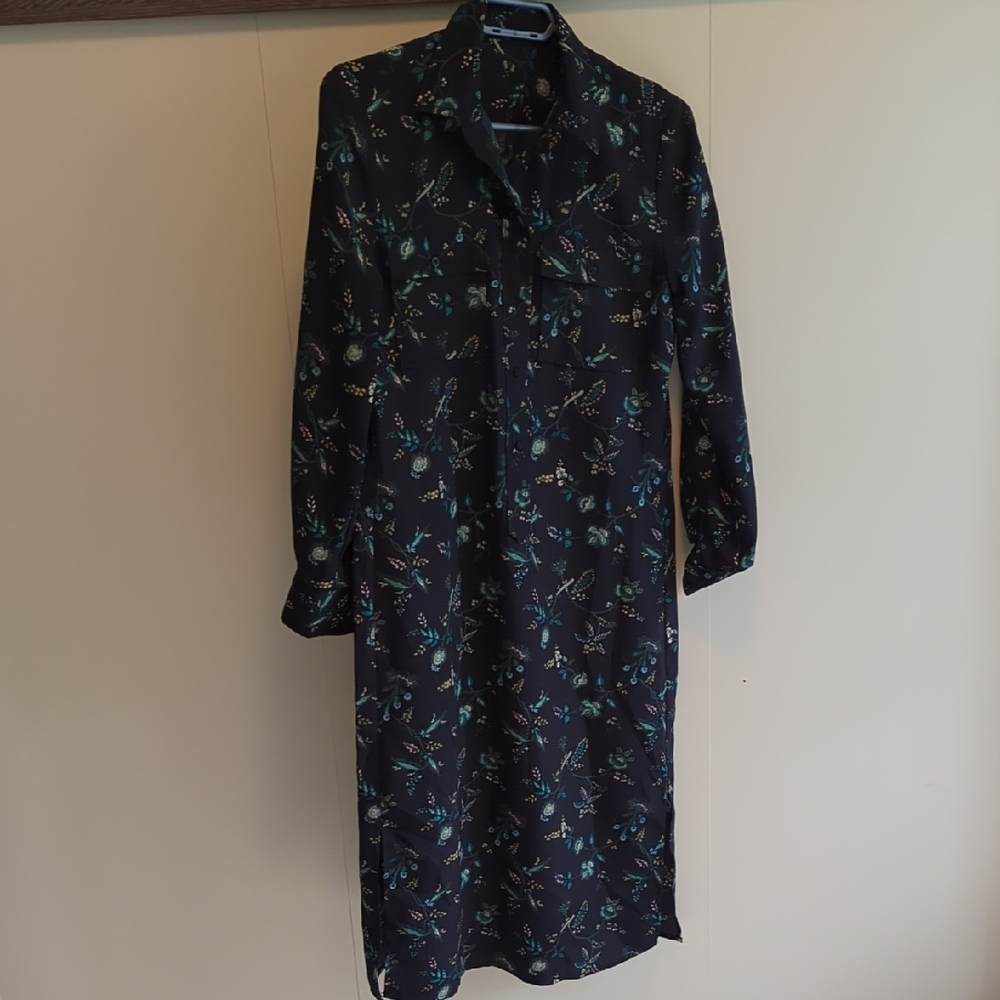 Source Unknown Blue Black Long Sleeve Shirt Dress